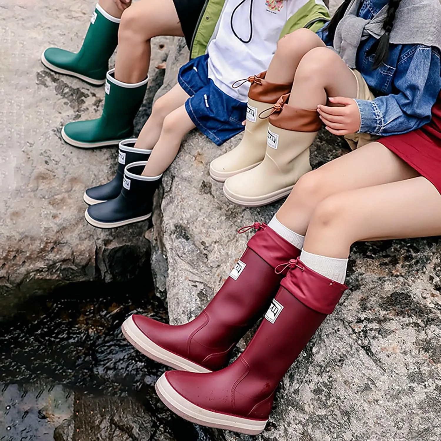 Rain Boots Women Tall Waterproof Mens Grounded Footwear Lace Up Fall Booties 2024 Low Heel Slip On Barefoot Shoes Women's Ankle Rain Boots Rubber Fishing Deck