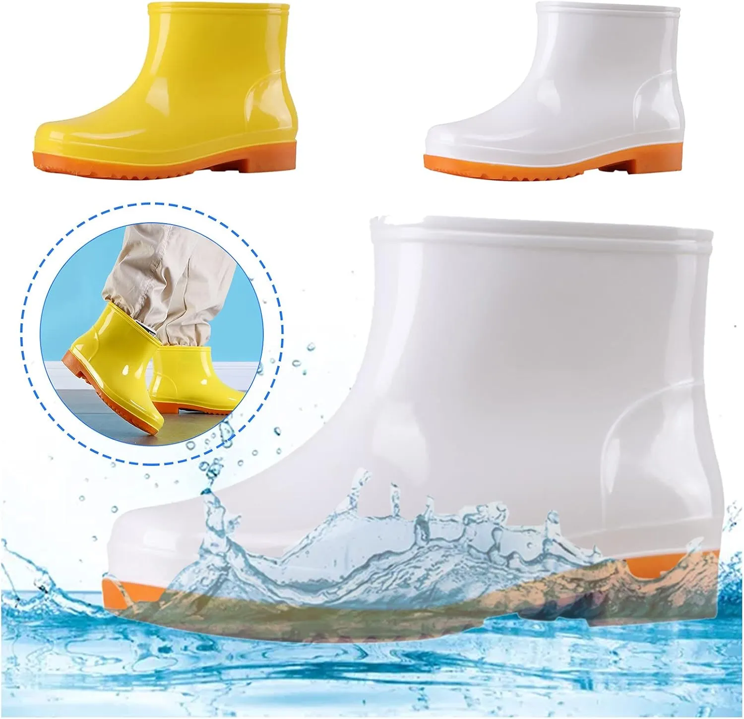 Rain Boots Women Women's Short Ankle Rain Boots Lightweight Chelsea Rain Boots Rubber Waterproof Booties Garden Shoes