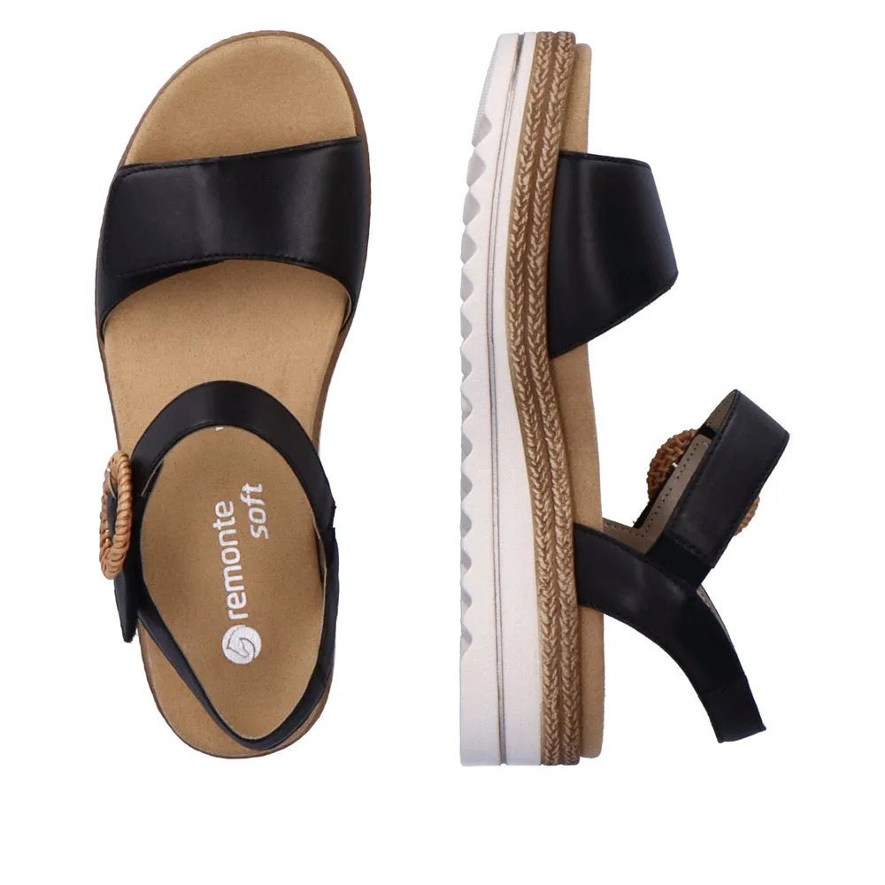 Remonte D0Q52-00 Ladies Black Leather Touch Fastening Sandals