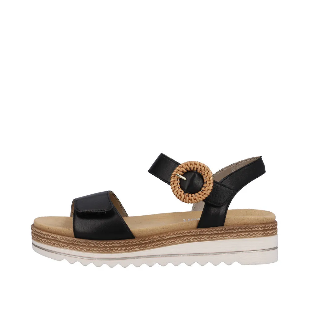 Remonte D0Q52-00 Ladies Black Leather Touch Fastening Sandals