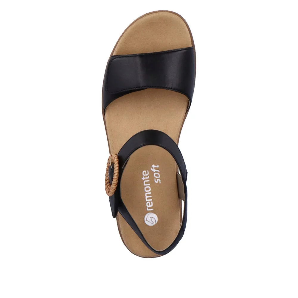 Remonte D0Q52-00 Ladies Black Leather Touch Fastening Sandals