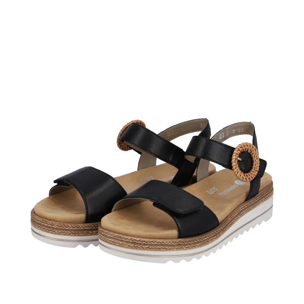 Remonte D0Q52-00 Ladies Black Leather Touch Fastening Sandals