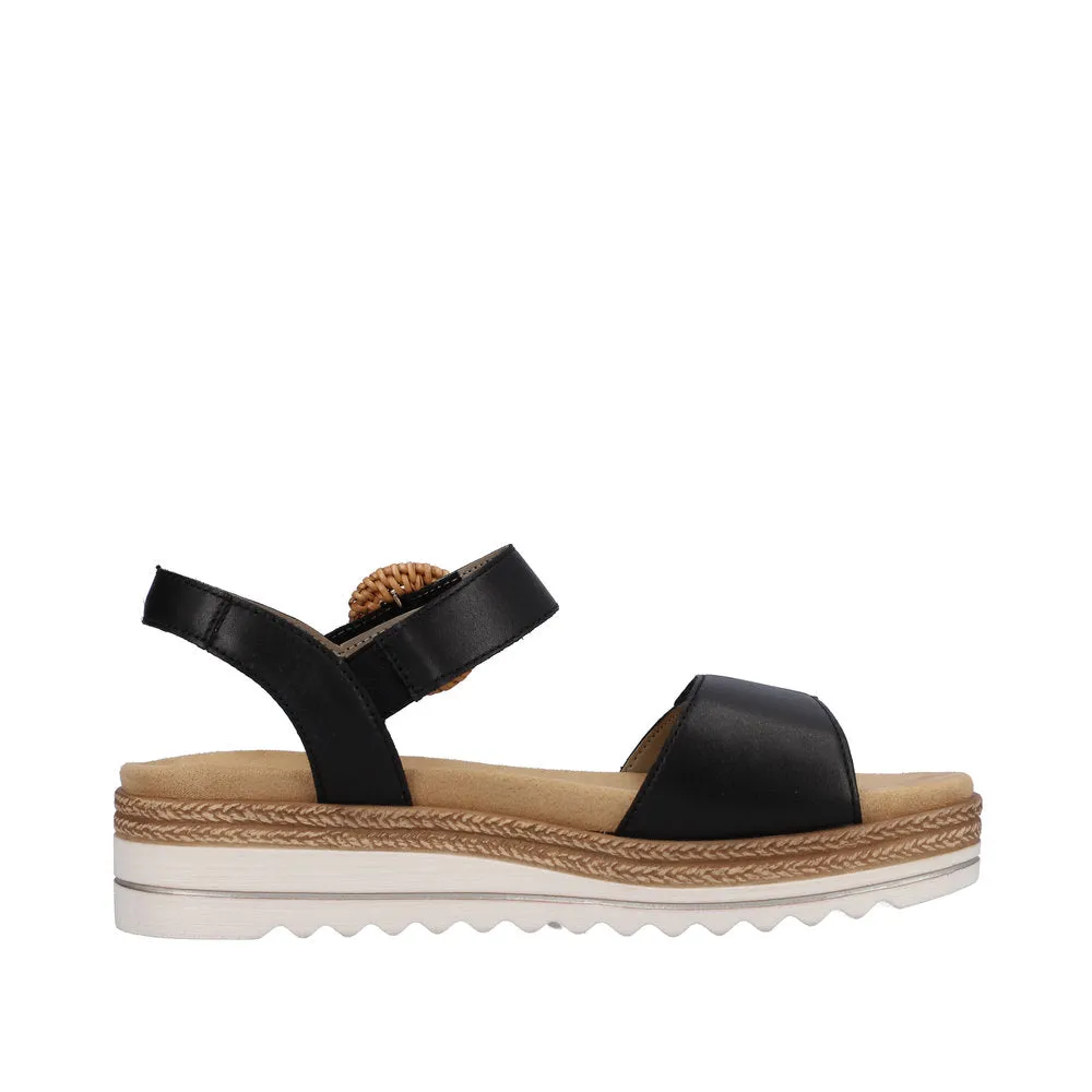 Remonte D0Q52-00 Ladies Black Leather Touch Fastening Sandals