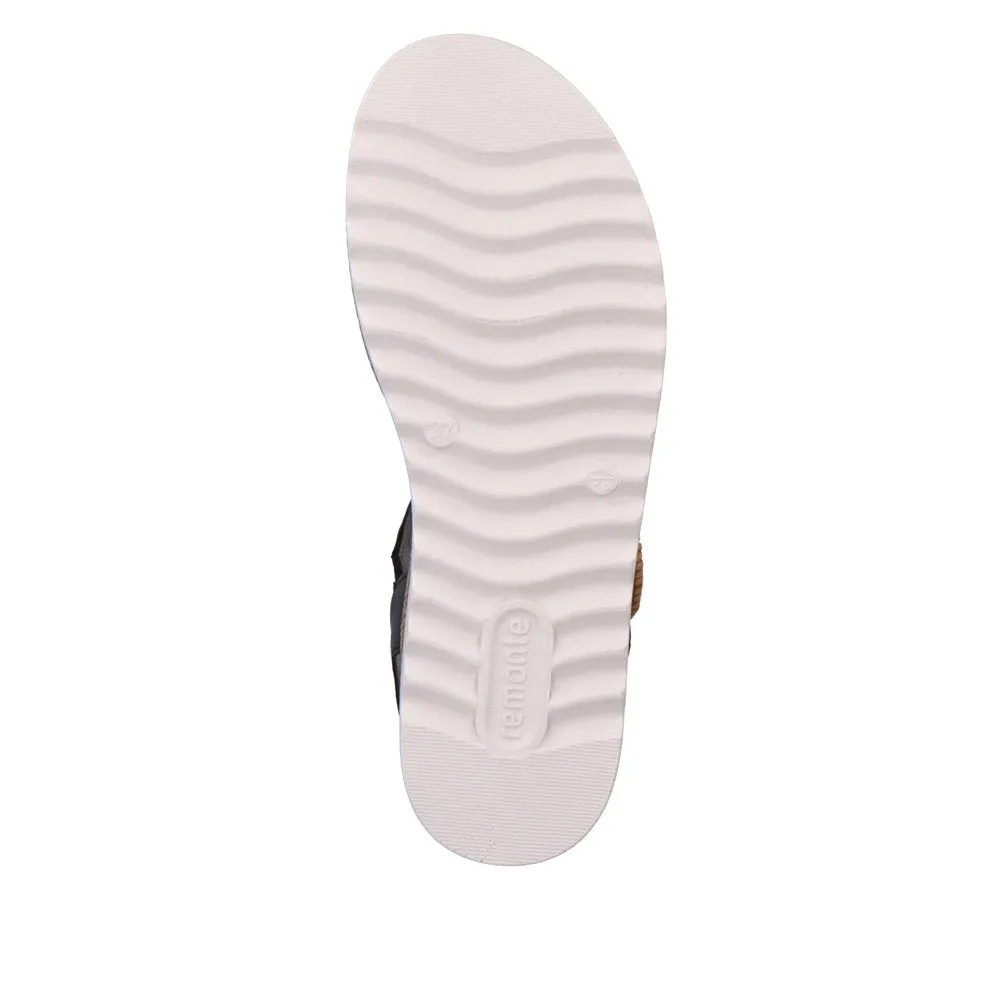 Remonte D0Q52-00 Ladies Black Leather Touch Fastening Sandals