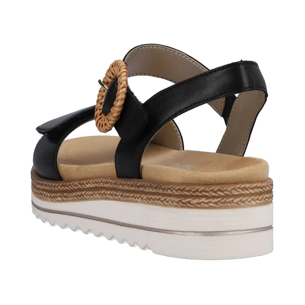Remonte D0Q52-00 Ladies Black Leather Touch Fastening Sandals
