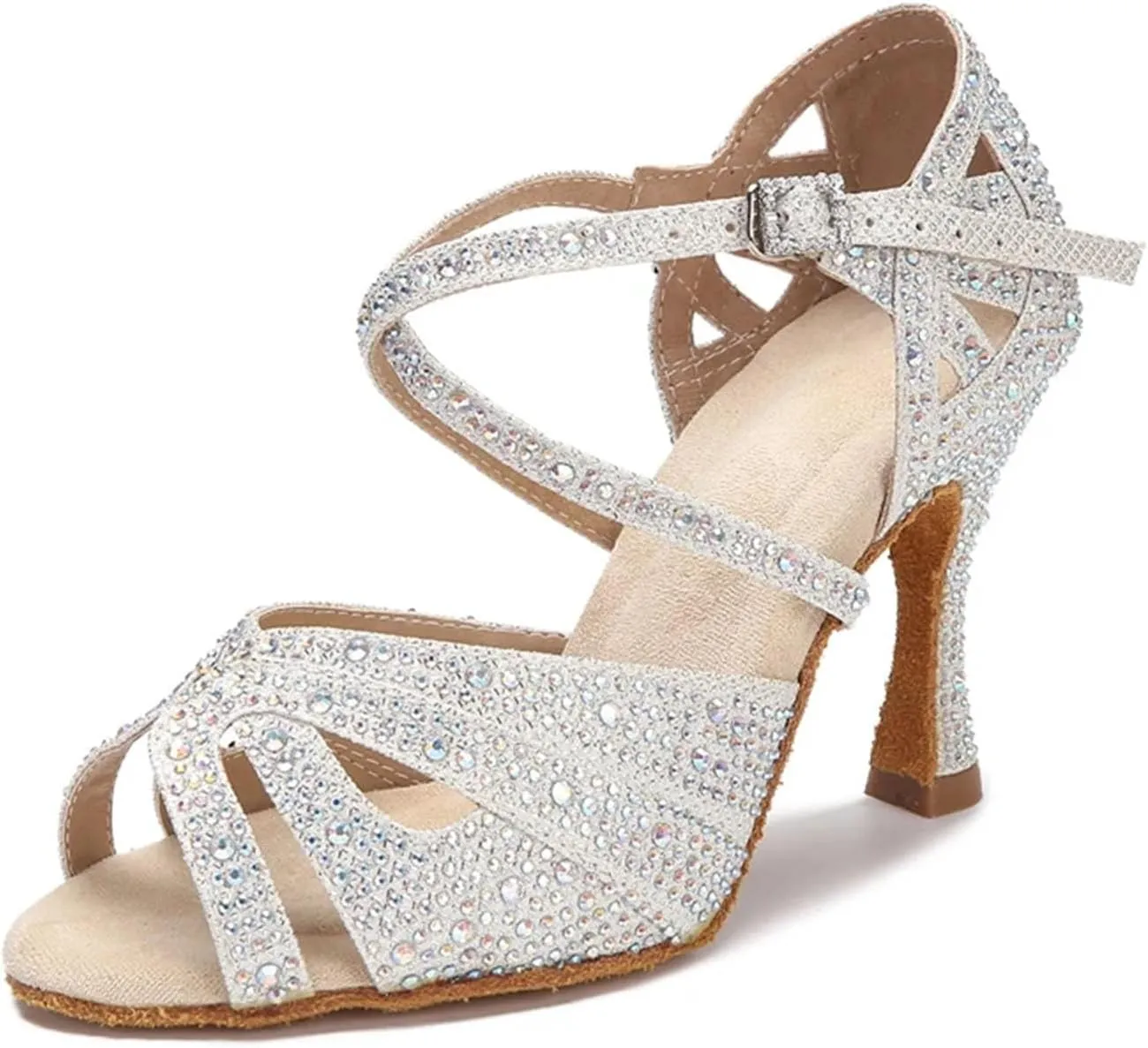 Rhinestone Wedding Sandals - Soft Sole Ballroom Heels for Latin Dance (9CM/3.54")