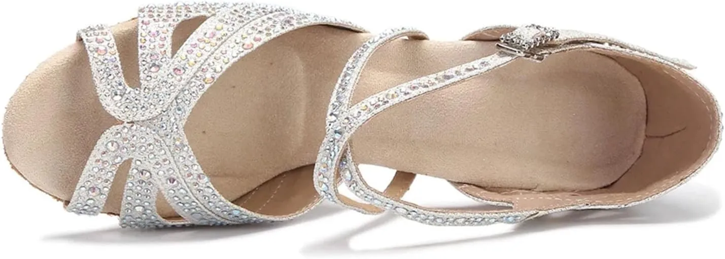 Rhinestone Wedding Sandals - Soft Sole Ballroom Heels for Latin Dance (9CM/3.54")