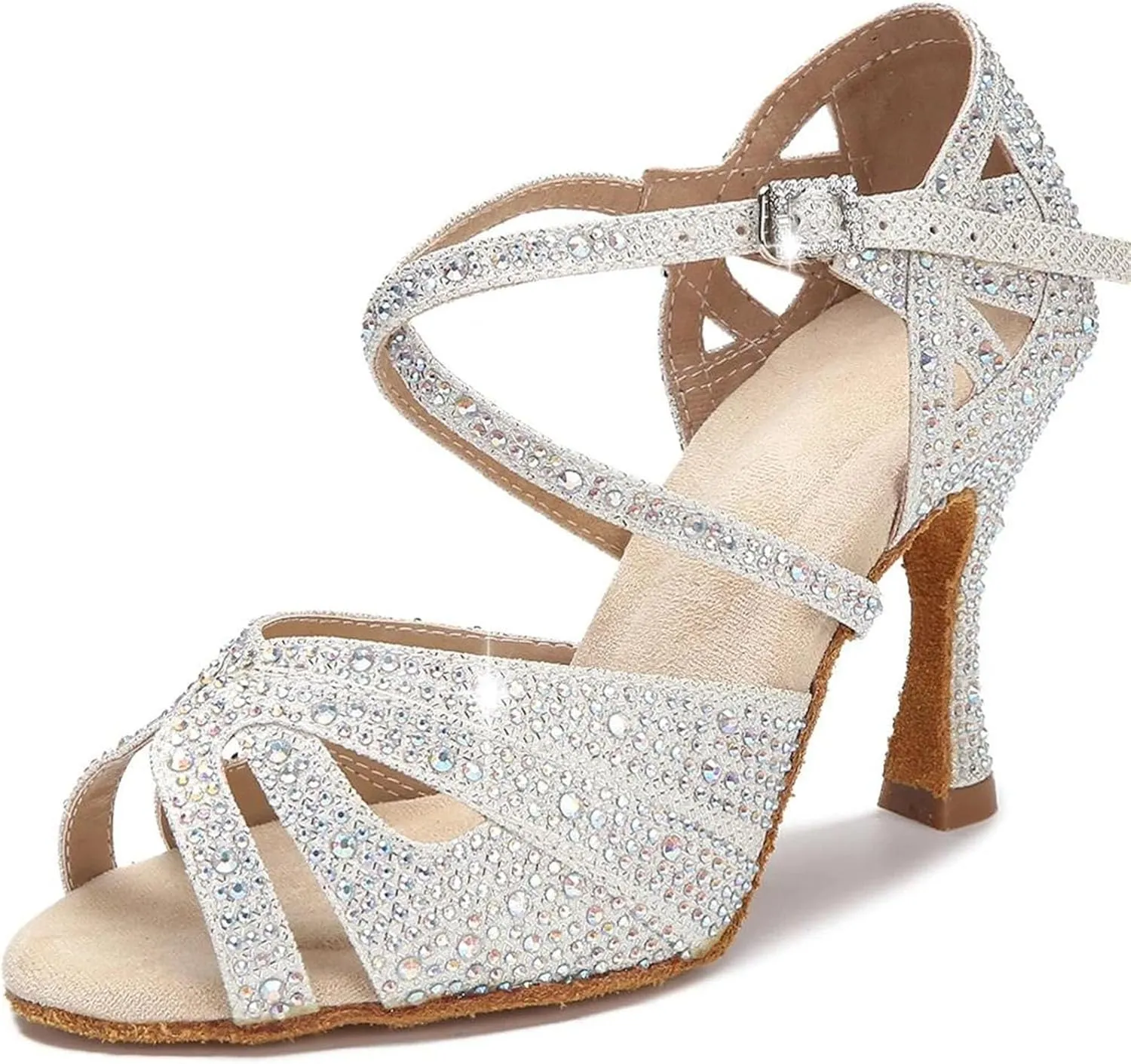 Rhinestone Wedding Sandals - Soft Sole Ballroom Heels for Latin Dance (9CM/3.54")