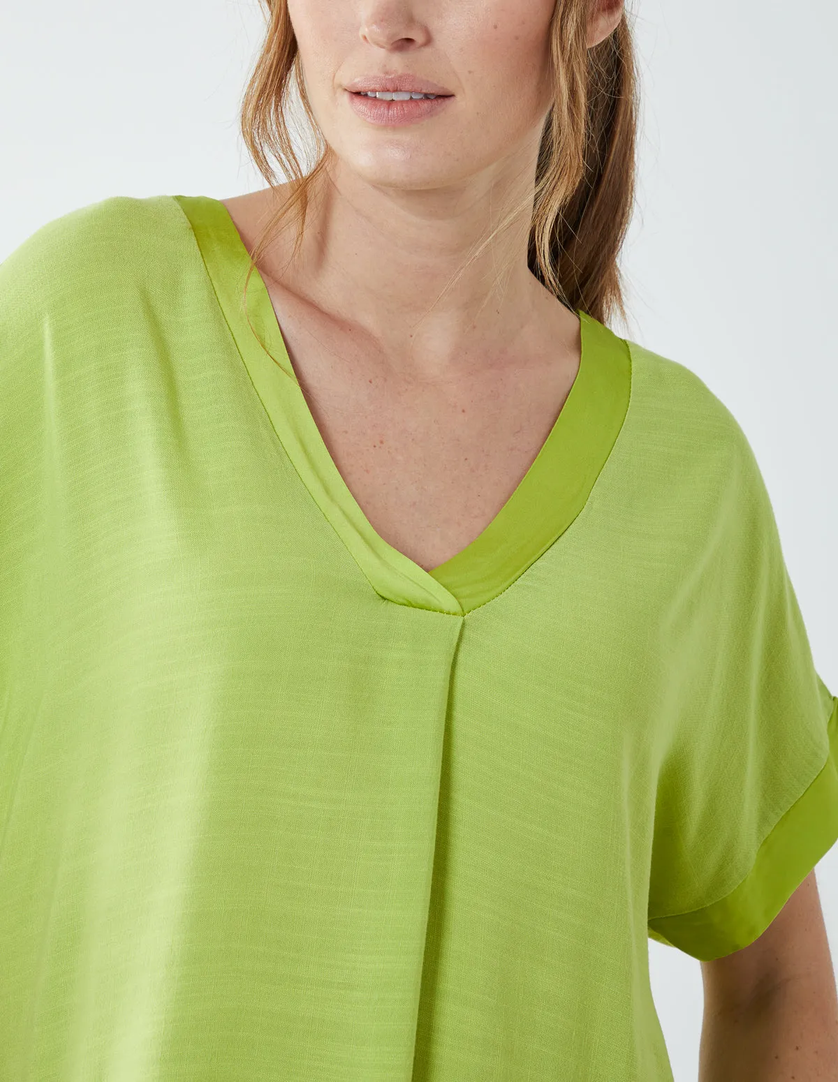 Satin Trim  V Neck Top