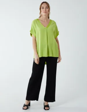 Satin Trim  V Neck Top