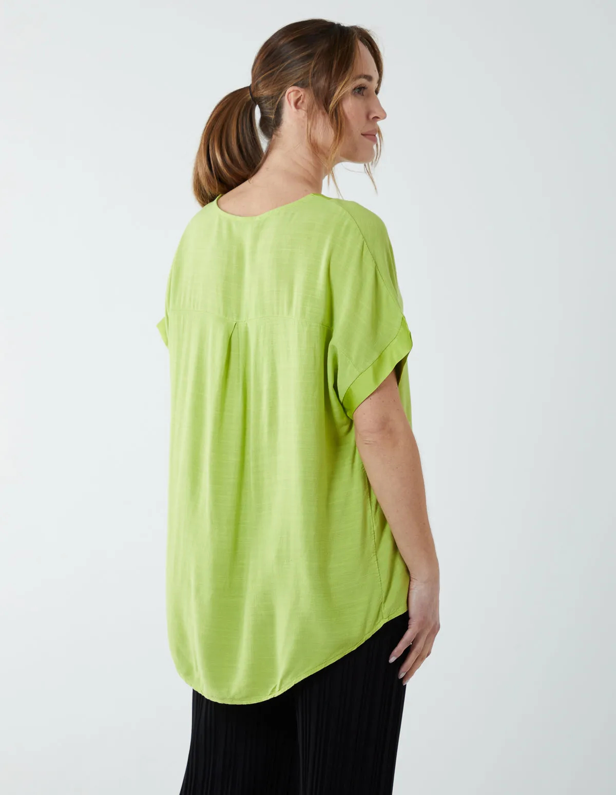 Satin Trim  V Neck Top