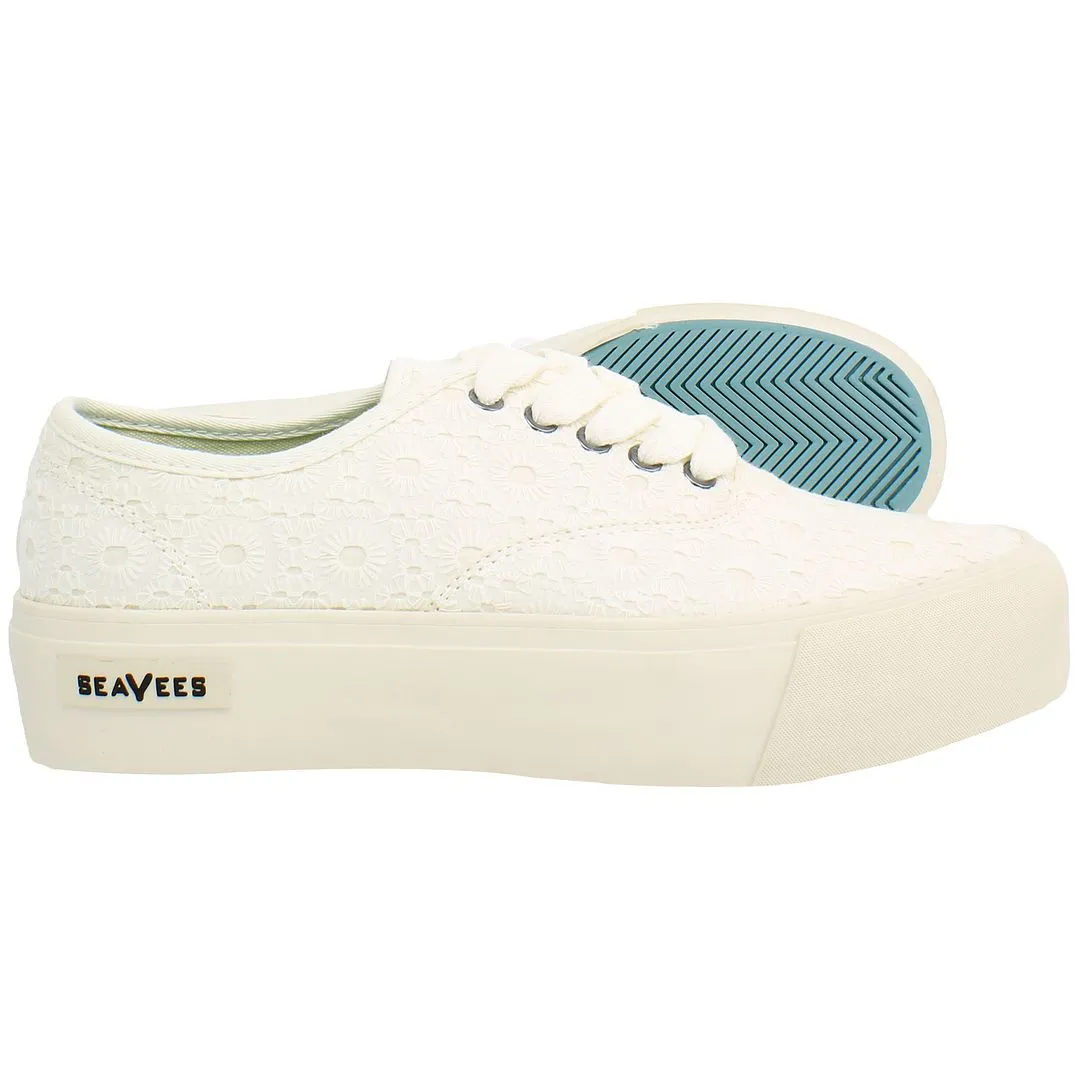 Seavees Legend Platform Embroidery Womens White Shoes