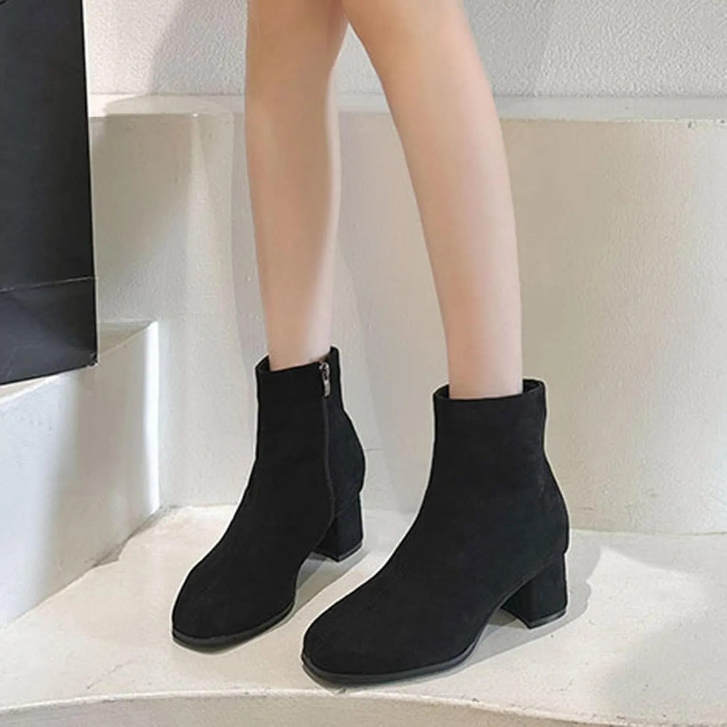 Shoes for Woman Large Size Fringe Back Zipper Short Boots Anti Slip Chunky Heel Snow Boots Classic Outdoor Boots
