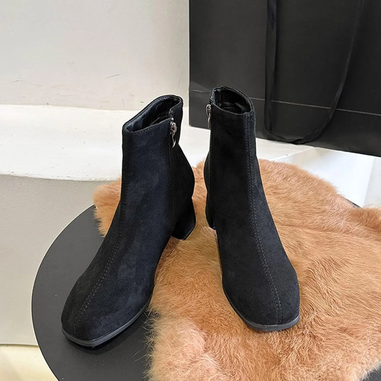Shoes for Woman Large Size Fringe Back Zipper Short Boots Anti Slip Chunky Heel Snow Boots Classic Outdoor Boots