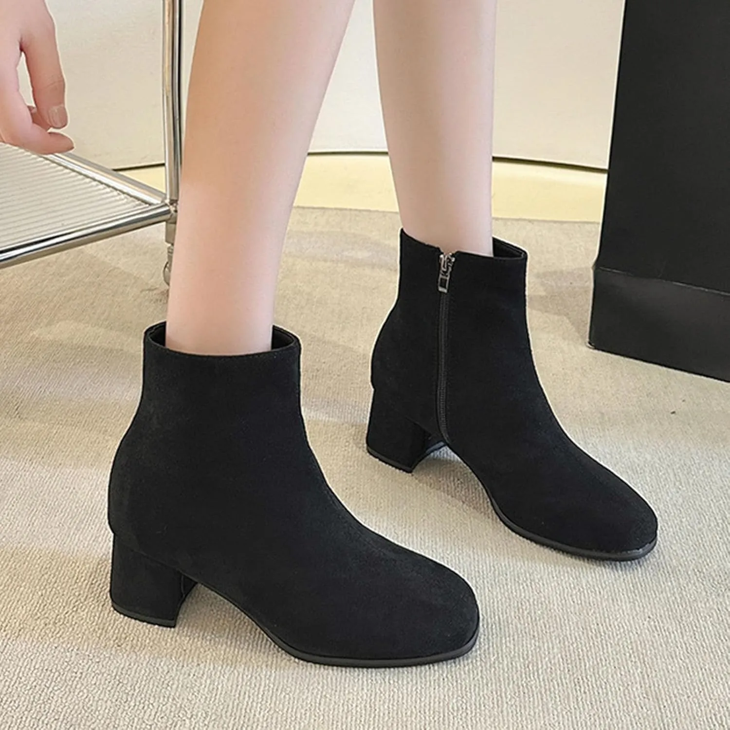 Shoes for Woman Large Size Fringe Back Zipper Short Boots Anti Slip Chunky Heel Snow Boots Classic Outdoor Boots