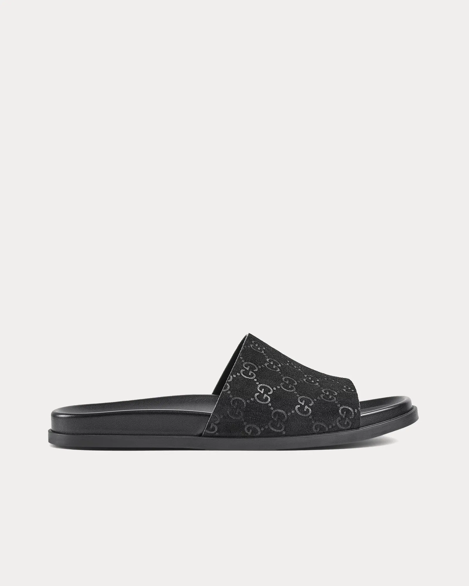 Slide Strap GG Suede Black Sandals
