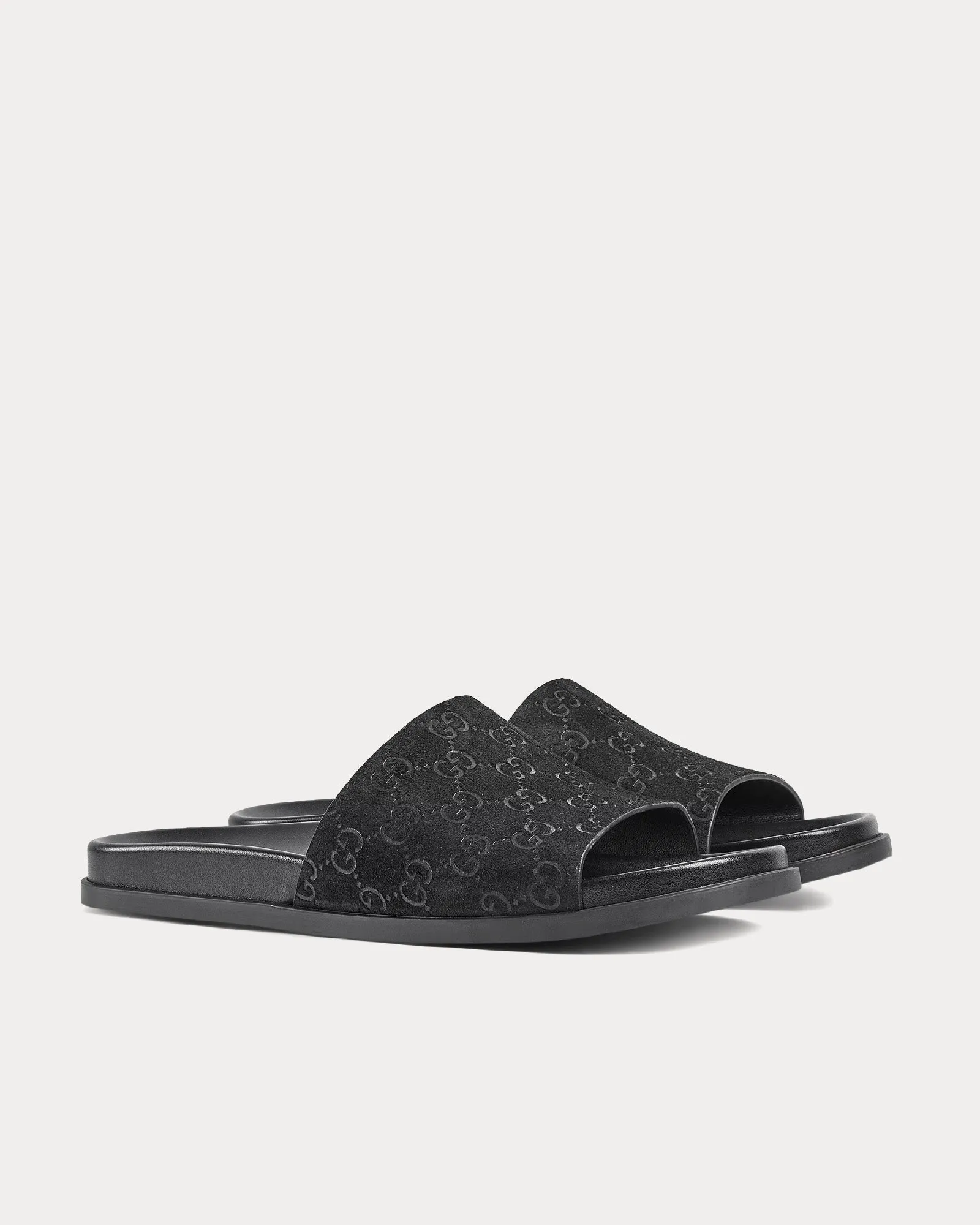Slide Strap GG Suede Black Sandals