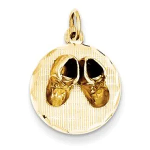 Small Solid Engravable Baby Shoes on Disc Charm in 14k Gold