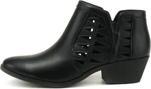 SODA Women's Round Toe Faux Suede Stacked Heel Western Ankle Bootie