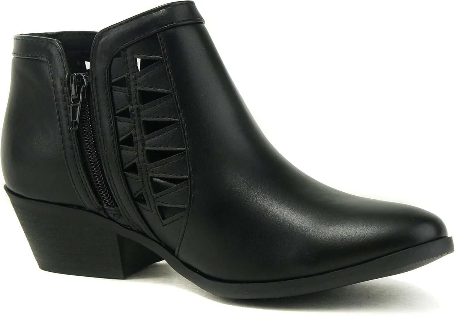 SODA Women's Round Toe Faux Suede Stacked Heel Western Ankle Bootie