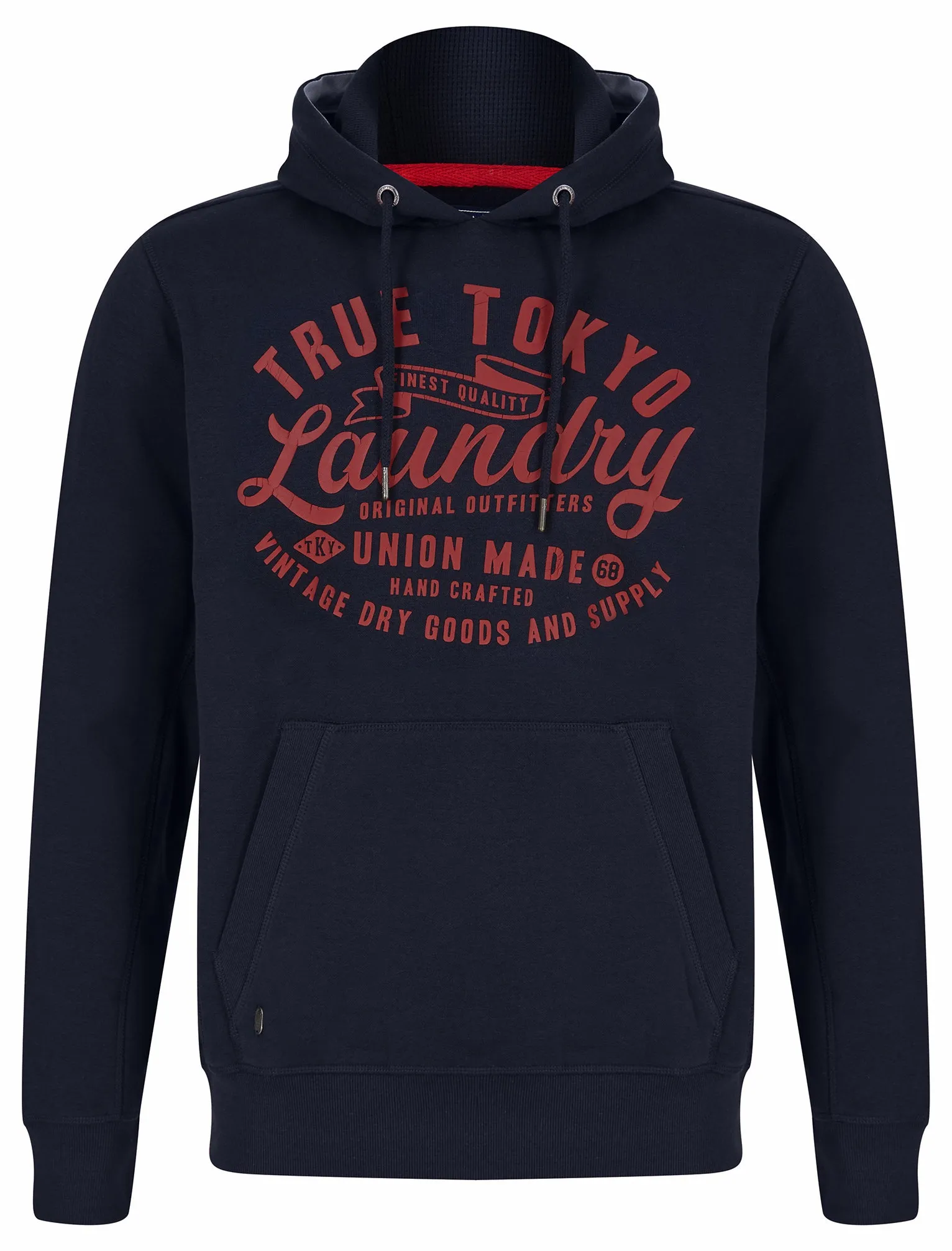 Sword Motif Brushback Fleece Pullover Hoodie in Sky Captain Navy - Tokyo Laundry