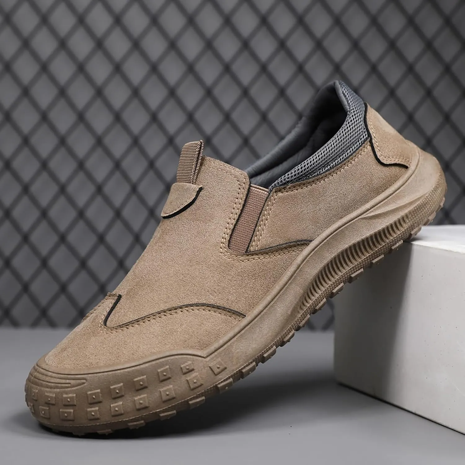 SYNTHESIS Men's Slip on Orthopedic Non Slip Walking Loafers,2024 Comfort Breathable Arch Support Outdoor Hiking Sneakers,Casual Soft Waterproof No Lace Flats Driving Work Shoes