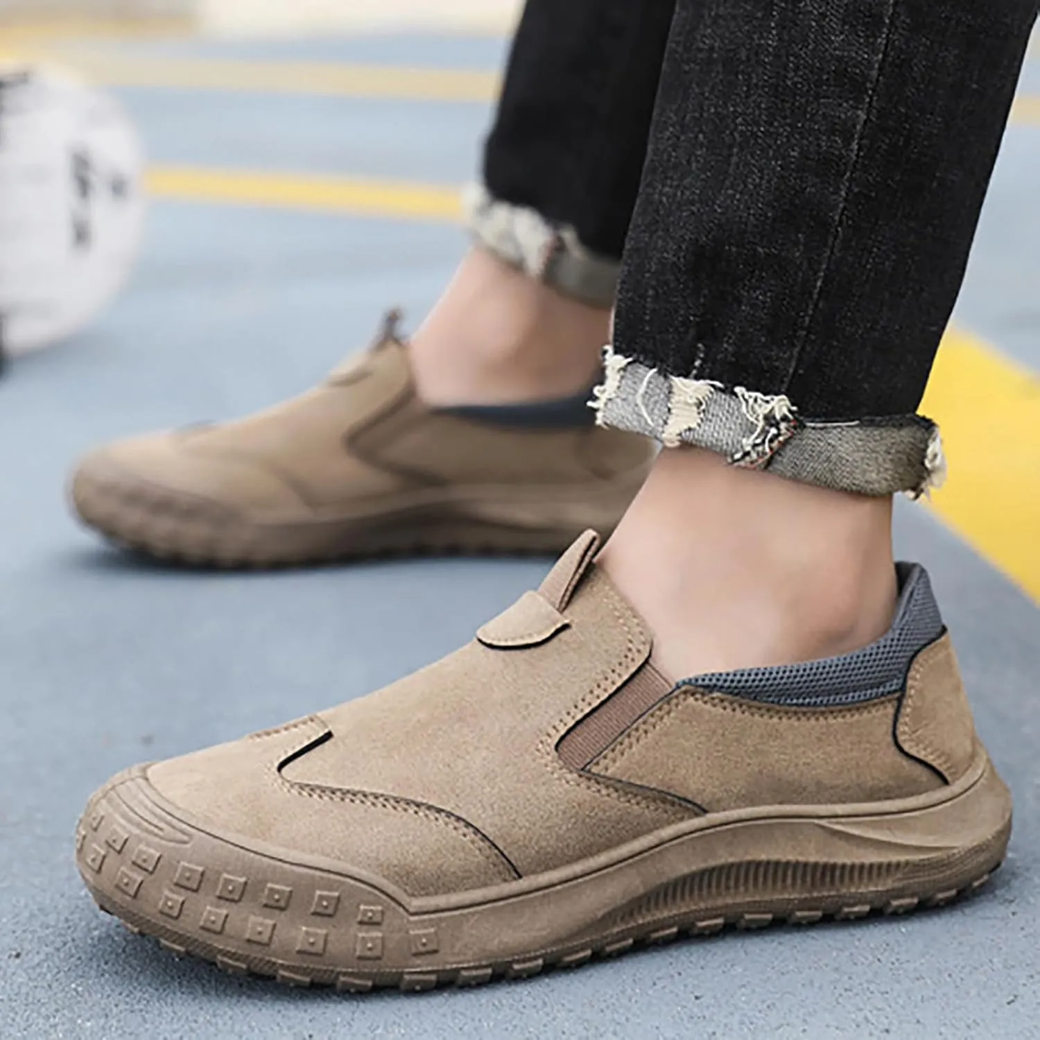 SYNTHESIS Men's Slip on Orthopedic Non Slip Walking Loafers,2024 Comfort Breathable Arch Support Outdoor Hiking Sneakers,Casual Soft Waterproof No Lace Flats Driving Work Shoes