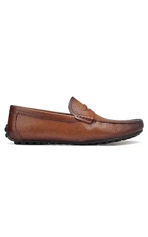 Tan Perforated Leather Moccasins