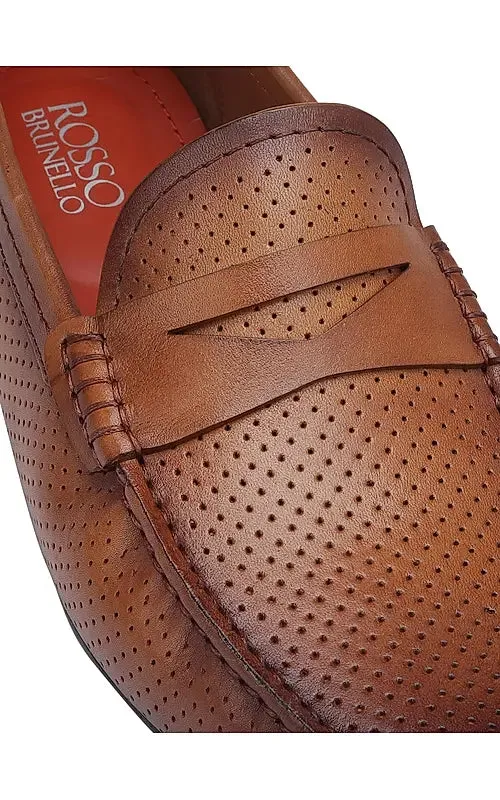 Tan Perforated Leather Moccasins