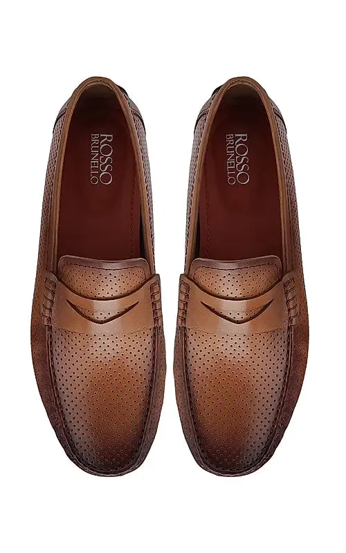 Tan Perforated Leather Moccasins
