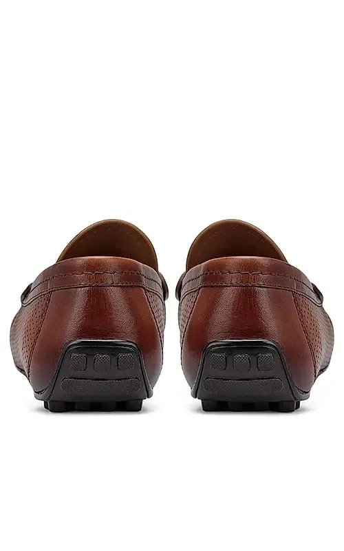 Tan Perforated Leather Moccasins