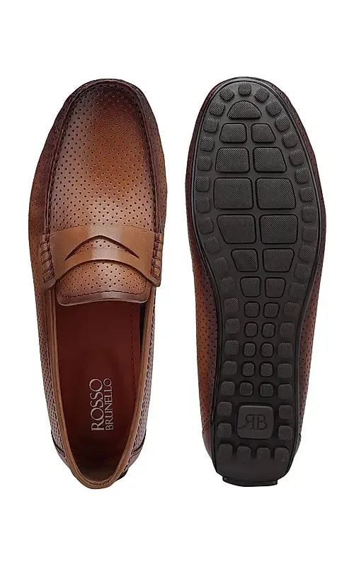 Tan Perforated Leather Moccasins