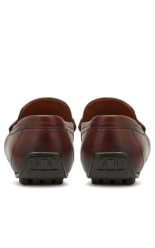 Tan Woven Leather Moccasins