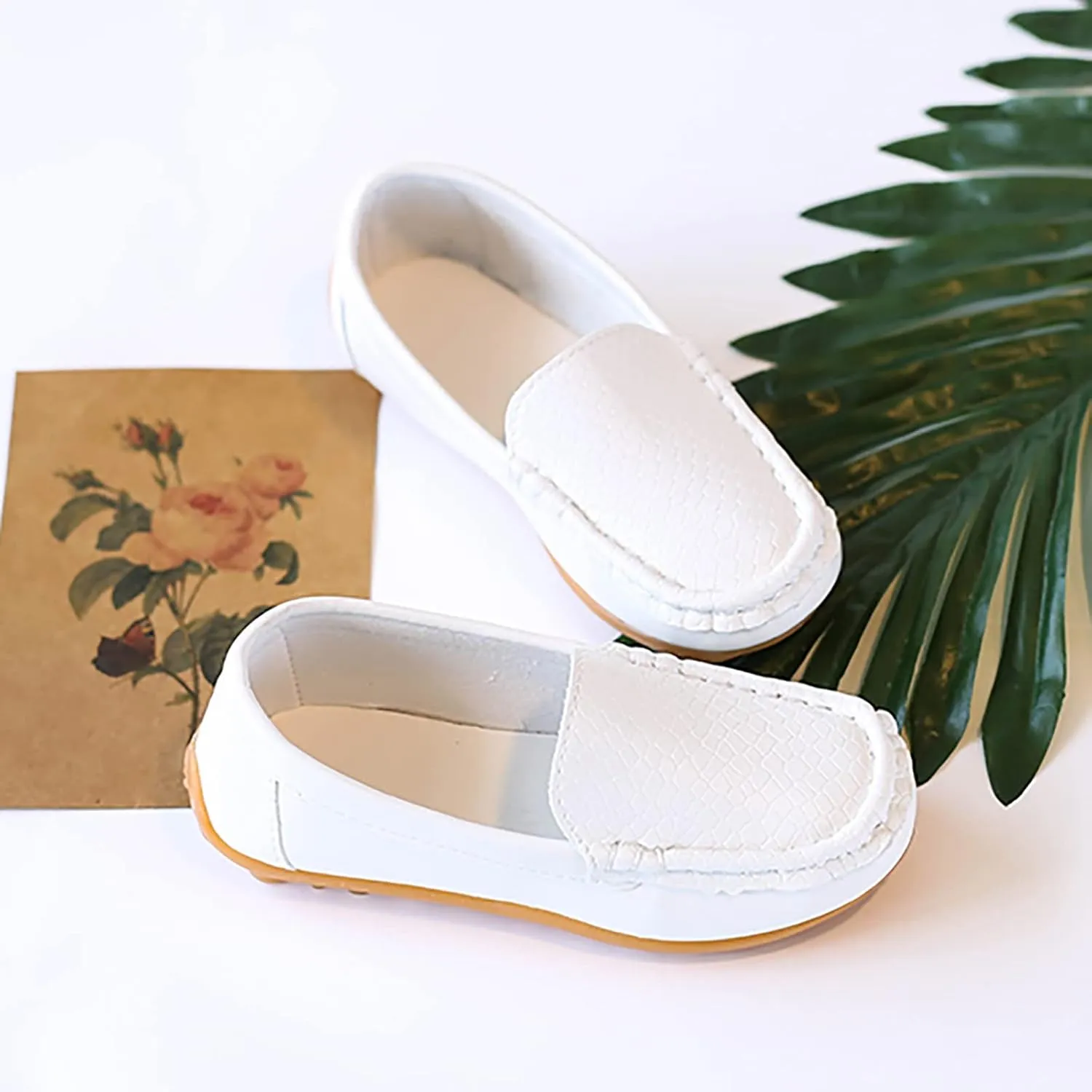 Toddler Boys Girls Loafer Shoes Soft Synthetic Leather Slip On occasin Flat Boat Dress Shoes for Kids