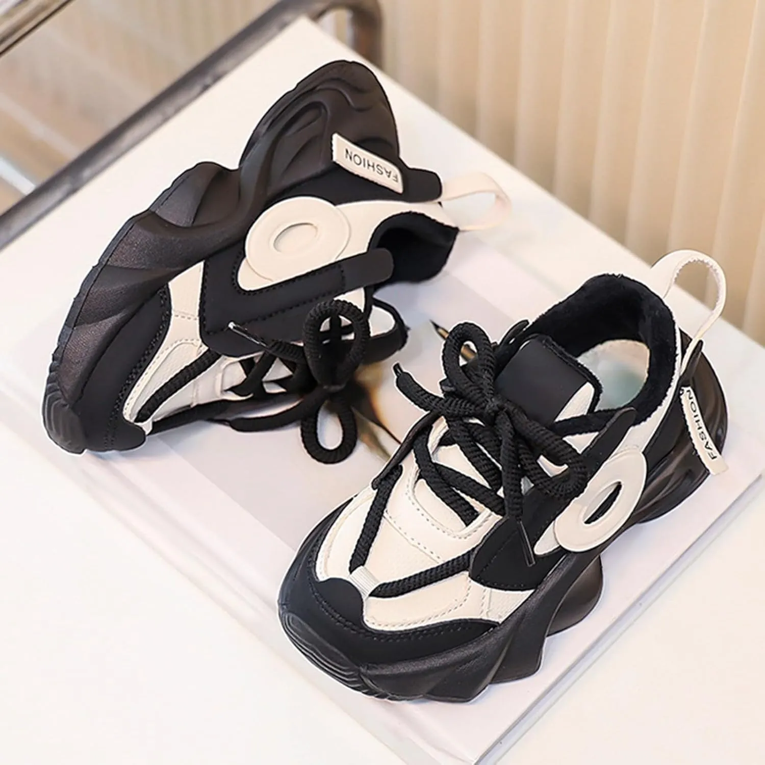 Toddler Lace-Up Sneaker Little Kid Boys Girls Fashion Lightweight Breathable Sport Shoes Comfy Chunky Soft Shoes