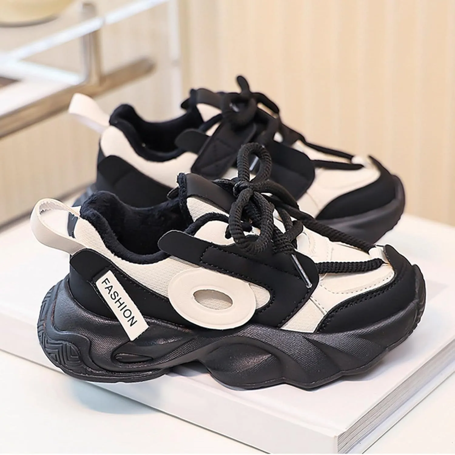 Toddler Lace-Up Sneaker Little Kid Boys Girls Fashion Lightweight Breathable Sport Shoes Comfy Chunky Soft Shoes