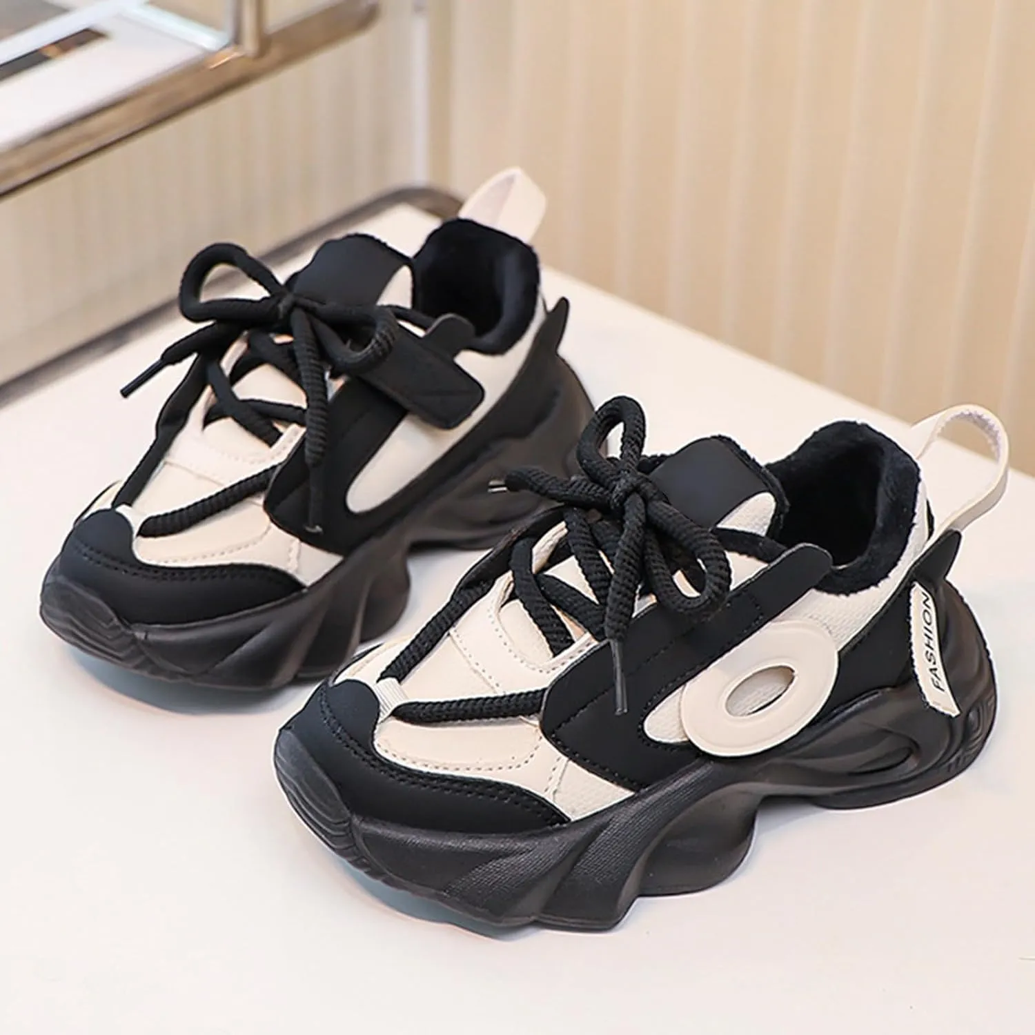 Toddler Lace-Up Sneaker Little Kid Boys Girls Fashion Lightweight Breathable Sport Shoes Comfy Chunky Soft Shoes