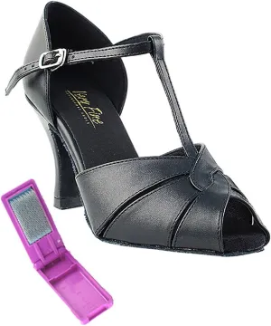 Very Fine Dance Shoes - Ladies Latin, Rhythm, Salsa Ballroom Dance Shoes - 6006-2.5-inch Heel and Foldable Brush Bundle - Black Leather - 4.5