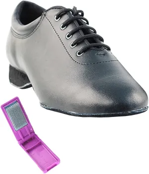 Very Fine Dance Shoes - Ladies Practice, Cuban Low Heel Ballroom Dance Shoes - 2601-0.5-inch Heel and Foldable Brush Bundle - Black Leather - 7