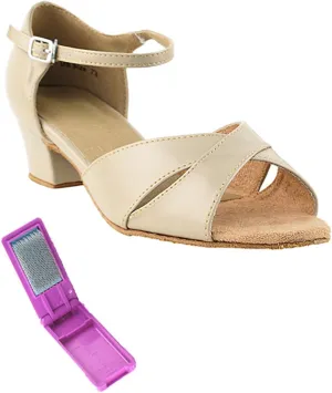 Very Fine Dance Shoes - Ladies Practice, Cuban Low Heel Ballroom Dance Shoes - 803-1.5-inch Heel and Foldable Brush Bundle - Tan Leather - 10