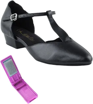 Very Fine Dance Shoes - Ladies Practice, Cuban Low Heel, Waltz Ballroom Dance Shoes - 6819FT - 1-inch Heel and Foldable Brush Bundle - Black - 6