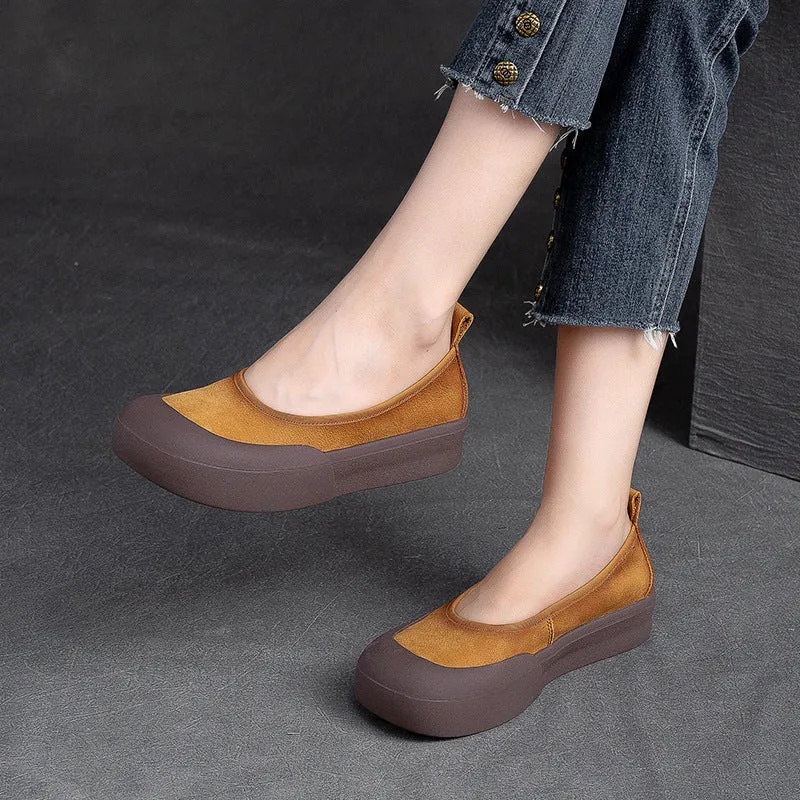 Women Retro Leather Soft Flats Shoes