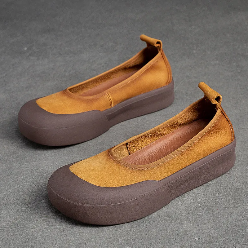 Women Retro Leather Soft Flats Shoes