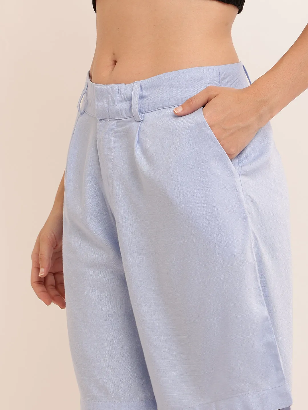Women Viscose Comfy Blue Shorts