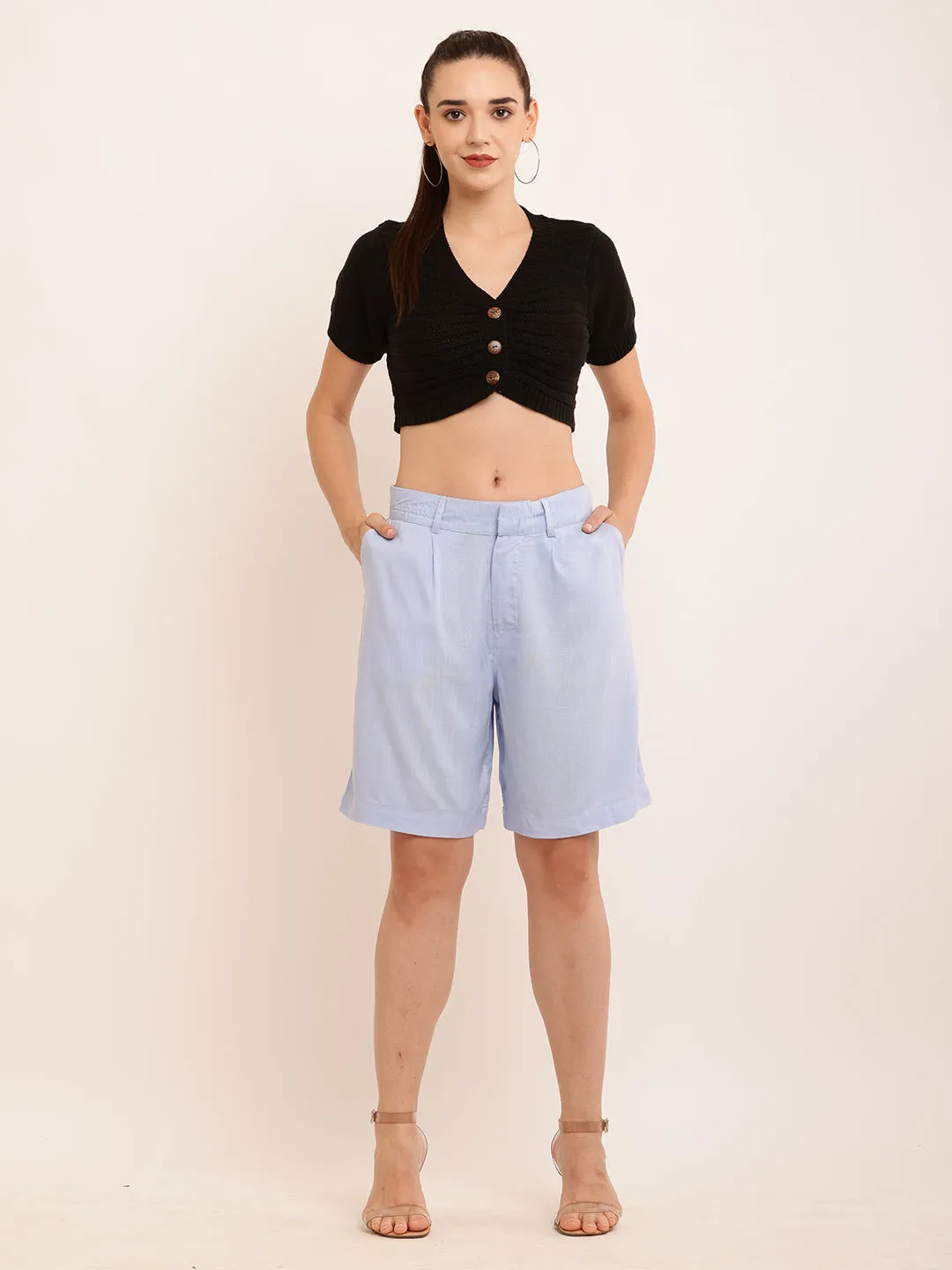 Women Viscose Comfy Blue Shorts