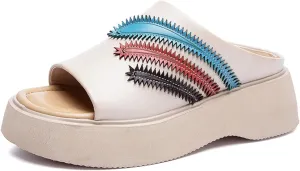 Women's Cow Genuine Leather Moccasins - 5cm Peep Toe Platform Summer Hollow