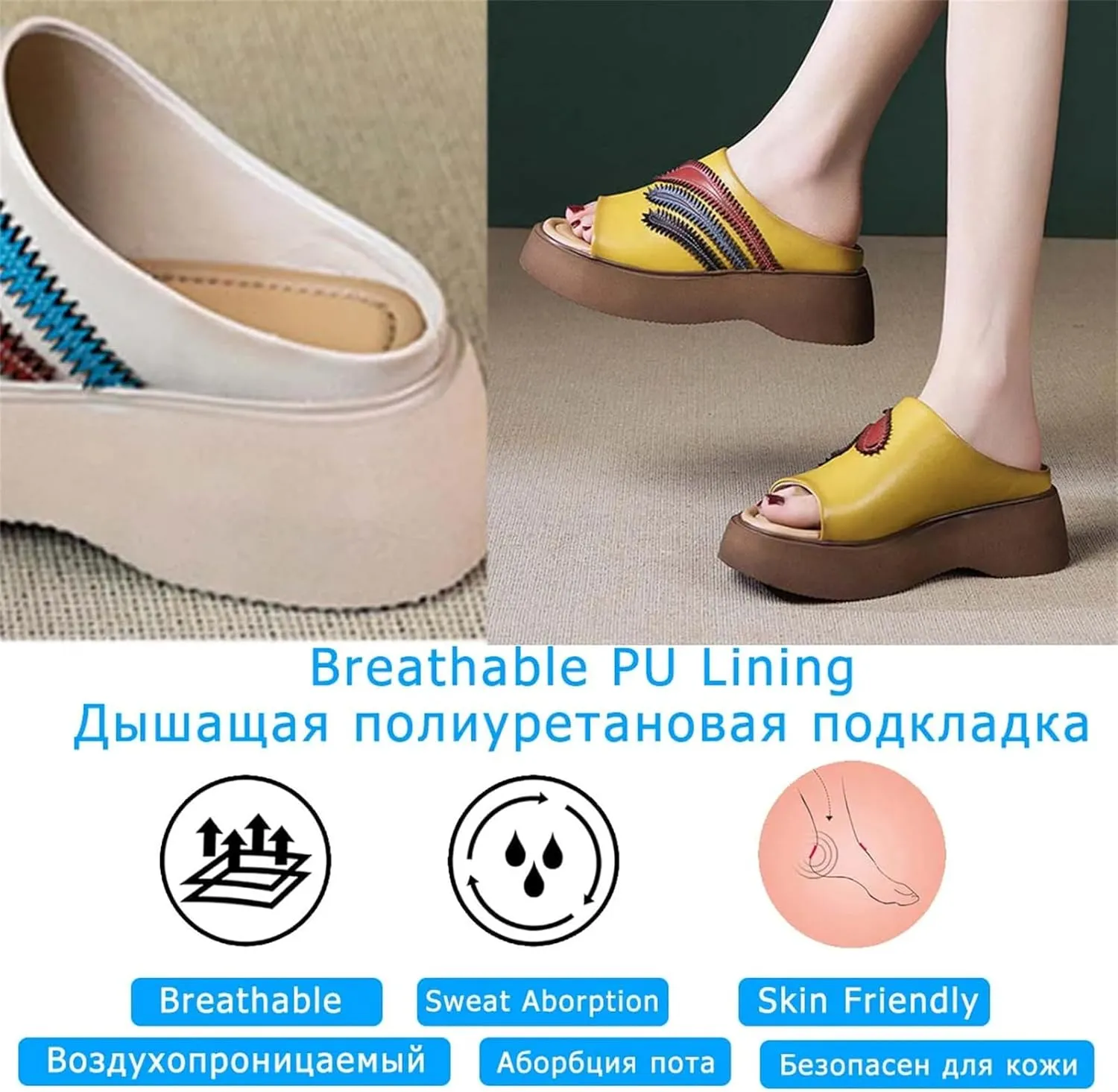 Women's Cow Genuine Leather Moccasins - 5cm Peep Toe Platform Summer Hollow