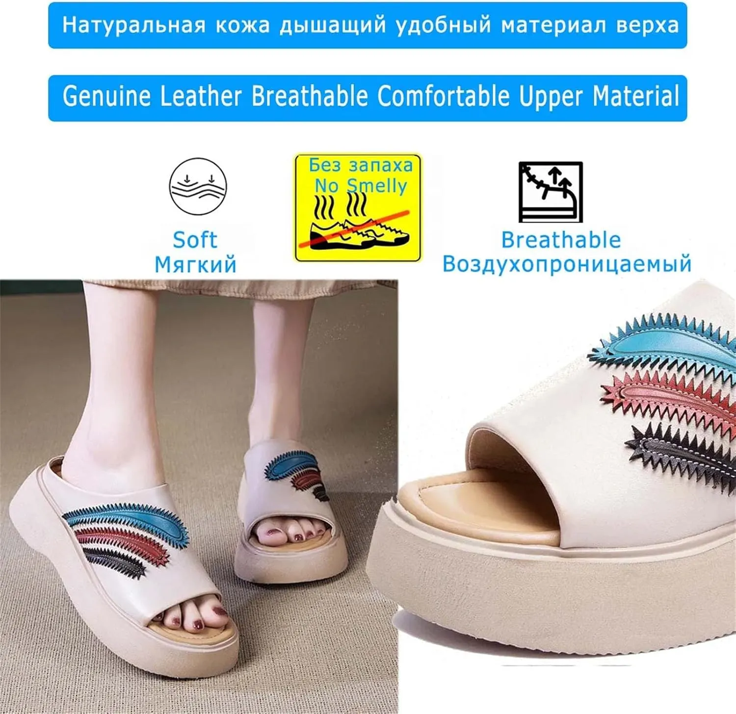 Women's Cow Genuine Leather Moccasins - 5cm Peep Toe Platform Summer Hollow