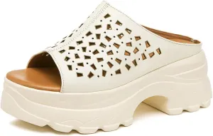 Women's Cow Genuine Leather Moccasins - 6.5cm Round Toe Platform Summer Hollow