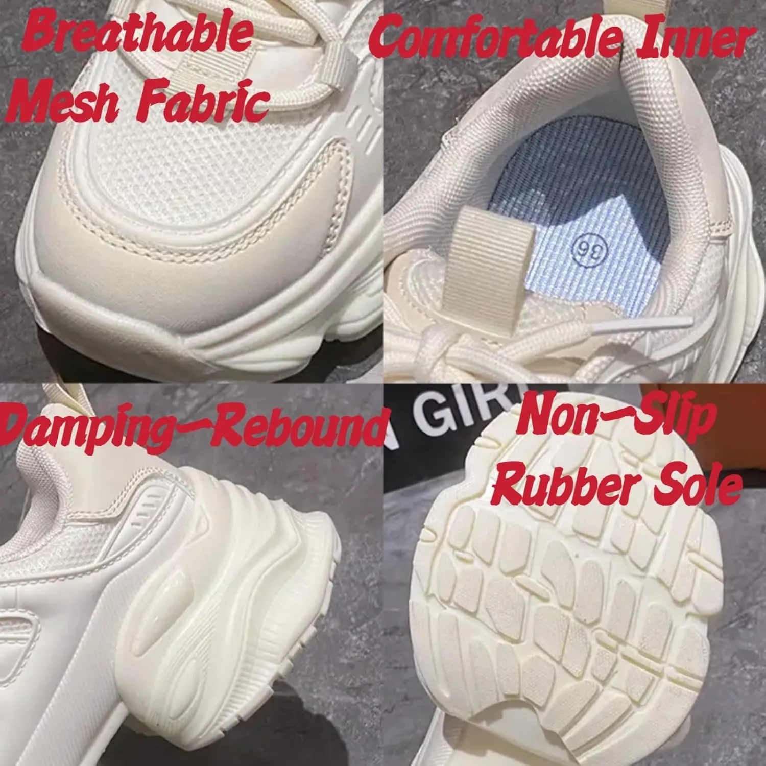 Womens Fashion Leather Platform Chunky Heels Lace Up Sneakers Casual Breathable Non-Slip Walking Dad Shoes Comfortable Soft Sneakers